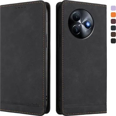 Image de Etui pour itel S24, étui rétro en cuirPolyuréthaneavec support et fentes pour cartes de crédit Noir