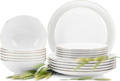 Obrázek produktu pro Konsimo jídelní servis pro 6 osob (18 talířů) "BOSS", bílý, porcelán, elegantní, 20,5/18/27cm