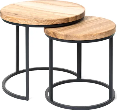 Immagine prodotto di LAMO Manufaktur Tavolini da salotto moderni sovrapponibili in legno - set di 2 pezzi - Tavolino rotondo da salotto, tavolino laterale da divano - Tavolini piccoli - Colore: naturale, gambe: antracite