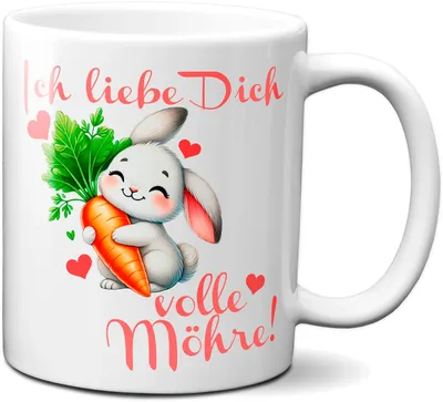 Produktbild von TassenKing - Kaffeetasse „Ich liebe dich volle Möhren“ Lustige Hasen Tasse mit Karotten Motiv Geschenk für Frauen & Männer Valentinstag, Geburtstag, Weihnachten
