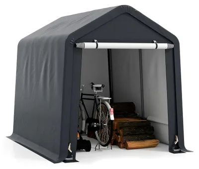 Produktbild von Garagenzelt 195 x 240 x 214 cm, stabiles Gerätehaus, Carport mit aufrollbarem Tor, Erdnägeln und Befestigungsgurten, wetterfestes Lagerzelt, Zeltgarage für Gärten, Terrassen und Strände, Grau