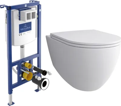 Produktbild von Alpenberger Spülrandloses Dusch WC Set mit ViConnect (Villeroy & Boch) Unterputz-Spülkasten | Wandhängende Toilette mit WC Sitz Softclose | Komplettset für Badezimmer (6201 Slim)