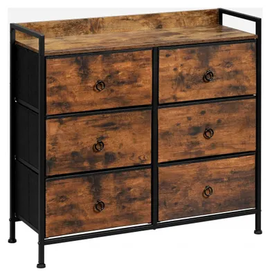 Produktbild von Kommode mit 6 Stoffschubladen, Aufbewahrungsschrank für Schlafzimmer, Wohnzimmer und Flur, Metallrahmen, Industrial Stil, Vintagebraun Schwarz