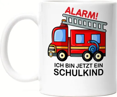 Produktbild von Alarm Ich Bin Jetzt Ein Schulkind Tasse Rotes Feuerwehr-Auto Einschulungsgeschenk Idee