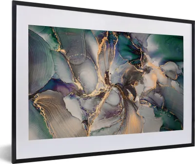 Produktbild von MuchoWow® Gerahmtes Poster Gold - Blau - Marmor 60x40 cm - Poster mit Schwarzem Bilderrahmen Wandposter Rahmen Foto Bilder - Schlafzimmer - Plakat in Rahmen - Drucken