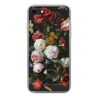 Produktbild von MuchoWow® Handyhülle Schutzhülle Hülle für iPhone SE 2022 Stilleben mit Blumen in einer Glasvase - Gemälde von Jan Davidsz. de Heem Silikon Softcase Handy Hülle - Schutzhülle