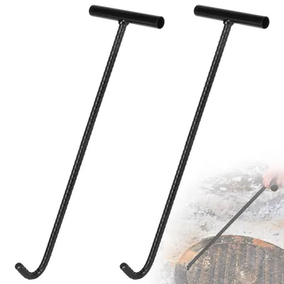 Produktbild von 2 Stück Kanaldeckelheber Gullideckel Hooks Kanalhaken Schachtdeckelheber, T Schachthaken Kanaldeckelheber, Schachtdeckelhaken mit Gewinde, für Schachtabdeckung, Kanaldeckel, 80cm