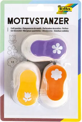 Motivlocher-Set, 3 Blumenmotive, 15 mm, Handlocher