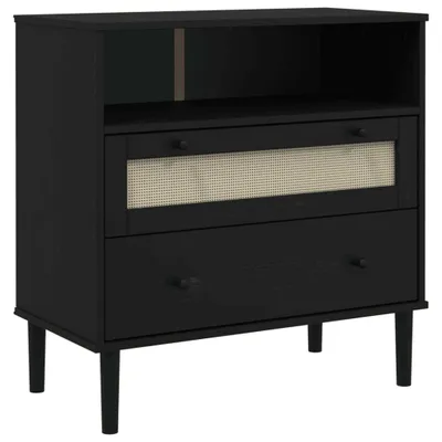 Produktbild von Sideboard SENJA Rattan-Optik Schwarz 80x40x80 cm Kiefernholz