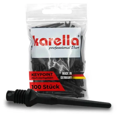 Produktbild von Karella Profi Dartspitzen Keypoint-Special,  Germany, 100 Stück, 2BA Gewinde, extrem stabile Dartspitzen Kunststoff, äußerst langlebig Softdart Spitzen, Soft Tips, schwarz, Spitzen Dartautomat