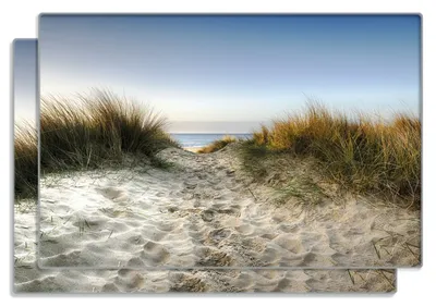 Produktbild von Wallario Frühstücksbrettchen 2er Set aus Glas, je 20 x 30 cm, mit rutschfesten Füßen, Motiv Weg durch die Dünen zum Strand am Meer