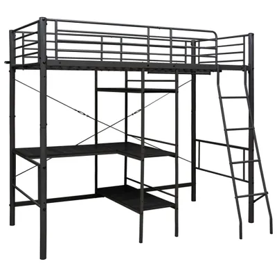 Zdjęcie produktu dla Rama Łóżka Piętrowego Z Biurkiem, Czarna, Metalowa, 90 X 200 Cm