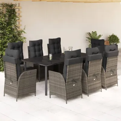 Produktbild von 2025 cloris Gartenmöbel Set Balkonmöbel-Set 9-tlg. Garten-Essgruppe mit Kissen Grau Poly Rattan - Gartenmöbelgarnituren Sale9024493 6parcel