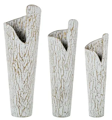 Produktbild von Set mit 3 Bodenvase aus Metall, weiß und Gold, 90 x 29 x 29 cm