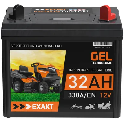 Produktbild von EXAKT Rasentraktor Batterie 12V 32Ah GEL Batterie Plus Pol Rechts Aufsitzmäher Rasenmäher Starterbatterie ersetzt AGM 30Ah 28Ah 26Ah 24Ah