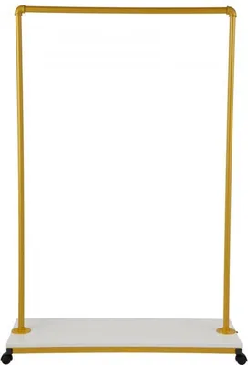 Image de Porte-manteau mobile – Dressboy avec tringle et roulettes – Métal et MDF – Or/Blanc – 100 x 36 x 150 cm