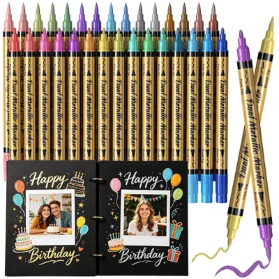 Produktbild von Metallic Marker Stifte Set 30 Farben Dual Tip für Fotoalbum, Gästebuch, Scrapbook, Schwarzes Papier, Steine, Holz