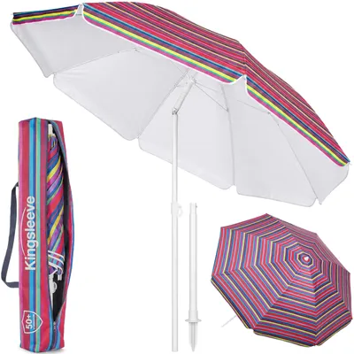 Image de Kingsleeve Parasol inclinable Parasol de jardin avec protection UV50+ Parasol de plage réglable 180 cm multicolore