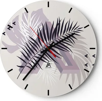 Produktbild von Wanduhr - Rund - Glasuhr - Grafiken Blatt Buntstift - 40x40cm - Schleichendes Uhrwerk - Lautlos - zum Aufhängen bereit - Dekoration Modern - Wanddekoration aus Glas - C3AR40x40-4455