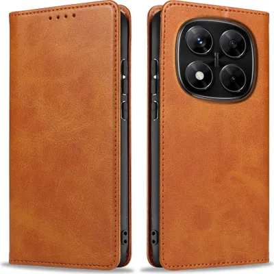 Produktbild von Handyhülle für Xiaomi Redmi Note 14 Pro Kunstleder Flip Cover Hülle Handytasche Case Kartenfach Farbe: Hellbraun