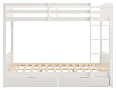 Produktbild von Etagenbett 2 x 120 x 200 cm - 2 Schubladen - Kiefer und MDF - Weiß LIMODARA