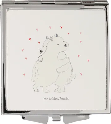 Produktbild von Mr. & Mrs. Panda Schminkspiegel Eisbär Umarmen - Weiß - Geschenk, Kleiner Spiegel, Klappbarer, Handspiegel, Mini, Lustige Sprüche, Quadratischer