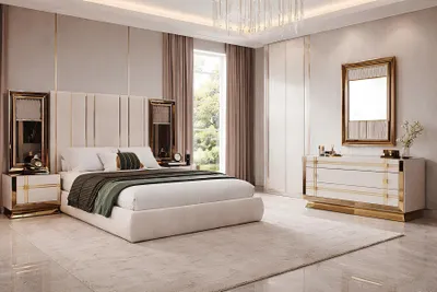 Immagine prodotto di Set da camera da letto con letto, comodini e toletta dal design moderno