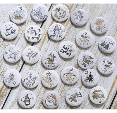 Produktbild von Adventskalender Zahlen Buttons 25 Stück Ø 32 mm Weihnachtsmotive