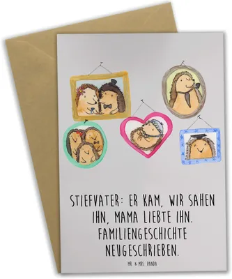 Produktbild von Mr. & Mrs. Panda Grußkarte Stiefvater Liebe - Grau Pastell - Geschenk, Stiefkinder, Handarbeit, Freund, osterkarten, Geschenke, weihnachtskarten, Patchwork-Familie