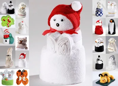 Produktbild von Frottier Geschenk Set Origami Handarbeit Gästetuch Handtuch Waschhandschuh Tiere Weihnachtsbär