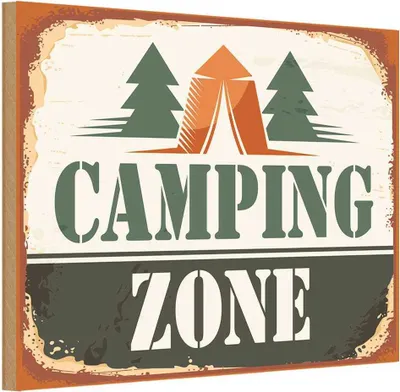 Produktbild von vianmo Holzschild 12x18 cm Camping Zone Outdoor