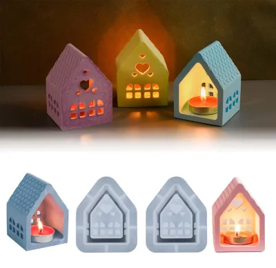 Productafbeelding van Siliconenmatrijzen voor modelhuizen, 2 gipsmatrijzen voor kerstverlichting, siliconenmatrijs voor theelichthouders