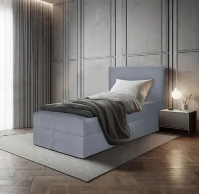 Produktbild von Bett, Boxspringbett, Continentalbett BERG POSO MINI mit Bonell Matratze, Einzelbett mit Containe, H3 (90x200 cm, Grau - Poso 110, Ohne Topper)