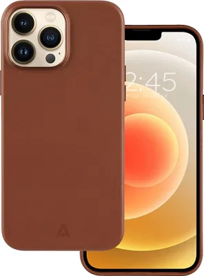 Produktbild von alkaya. LUCID MagSafe Schutzhülle für iPhone 14 Pro, Leder Braun, 1-2mm Materialstärke, Aufprallschutz, Kameraschutz, ultrarobust, leicht, flexibel, starke integrierte Magnete, passgenau, uneingeschränkte Tastenbedienung, kabelloses Laden