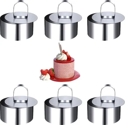 Produktbild von 6 Stück Dessertringe und Speiseringe, Kuchenringe Set, Edelstahl Kuchen Ringe, Kleine Tortenringe, Dessert Formen mit Pusher für oder Kochen Pfannkuchen Kekse Dessert