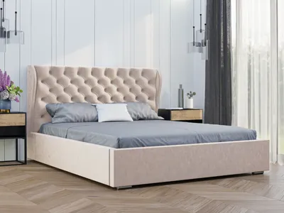 Obrázok produktu pre GRAINGOLD Čalúnená posteľ 200x200 Florencia - Podstavec pod posteľ a lamelový rošt - Čelo postele Chesterfield - Béžová (Magic velvet 01)