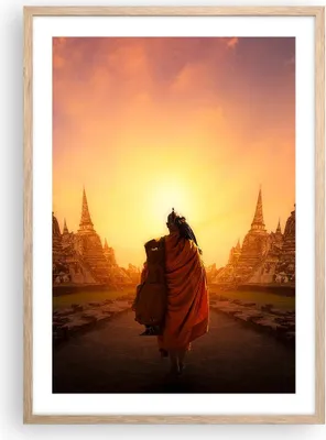 Produktbild von Gerahmtes Poster - Rahmen in heller Eiche - Tempel Mönch - 50x70 cm - Wand Bild - Wanddeko - Wandbilder - Kunstposter - Wandposter - Bilderrahmen - Bilder - Kunstdruck - Wandbild - P2NPA50x70-3472