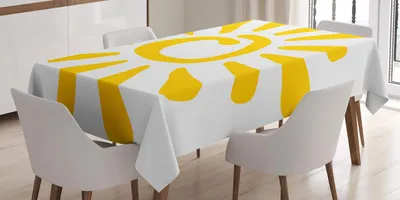 Immagine prodotto di ABAKUHAUS Tovaglia Sole, stile infantile doodle con figure circolari e raggi di sole, illustrazione estiva naturale, 140 x 240 cm, giallo e bianco