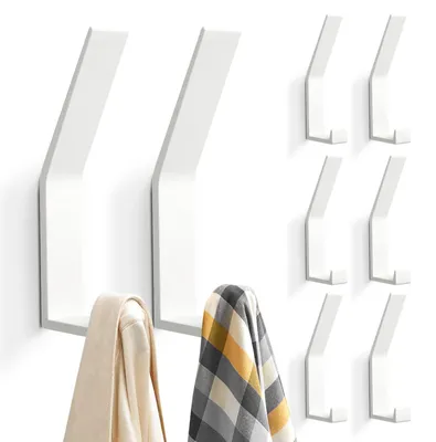Produktbild von Kleiderhaken, 8 Stück; Handtuchhaken zum Bohren (Schrauben unsichtbar!); Wandgarderobe für Jacken, Mäntel, Kleidung, Schals, Handtaschen und mehr (weiß)