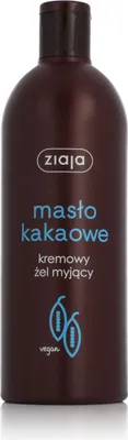 A brown bottle of Ziaja Cocoa Butter Shower Cream on a white background.