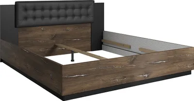 Produktbild von Schlafzimmer Doppelbett ohne Lattenrost, Liegefläche 180 x 200 cm SOLMS-83 in Flagstaf Eiche dunkel Nb. und silber, kombiniert mit schwarz, B/H/T: ca. 186/90/205 cm