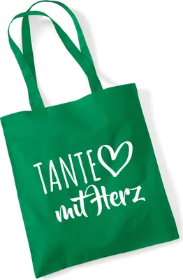 Produktbild von Huuraa Jutebeutel Tante mit Herz 10 Liter Kelly Green Baumwolle Tasche Geschenkidee