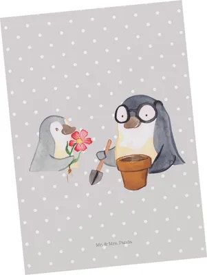 Produktbild von Mr. & Mrs. Panda Postkarte Pinguin Opa Blumen pflanzen - Grau Pastell - Geschenk, Gärtner, bildkarte, Großvater, Postkarten, Ansichtskarte, Muttertag, Grußkarte, Opi