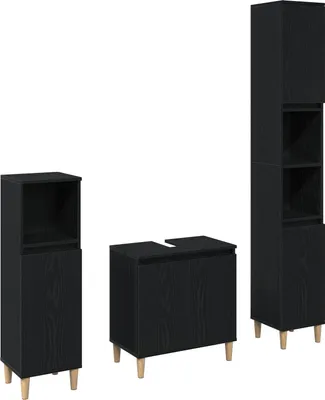 Produktbild von Möbel 3-teiliges Badezimmermöbel-Set Schwarze Eiche Holzwerkstoff - Badezimmer 3333088