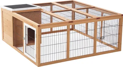 Immagine prodotto di PawHut Gabbia per conigli e piccoli animali con tetto apribile, resistente alle intemperie, color naturale
