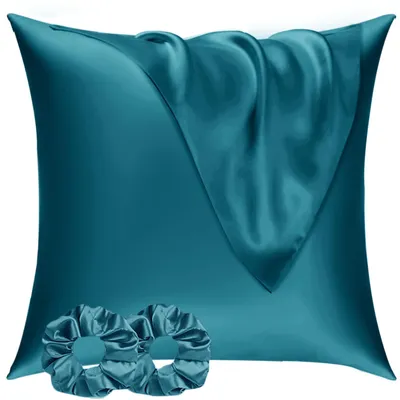Produktbild von Satin Kissenbezüge 60x60 cm - 2er Set mit 2 Haargummis