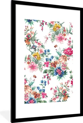 Produktbild von MuchoWow® Gerahmtes Poster Stillleben - Blumen - Muster 60x90 cm - Poster mit Schwarzem Bilderrahmen Wandposter Rahmen Foto Bilder - Dekoration - Wandposter Wohnzimmer - Hochwertig