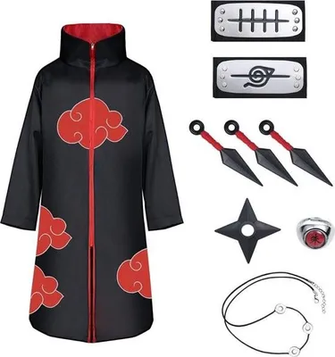 Obrázek produktu pro Karnevalový kostým - "Akatsuki Championship: Kompletní 9dílný uni Hokage ninja set - halloweenský cosplay kostým s pláštěnkou, čelenkami, náhrdelníkem, prstenem a hračkami - pro děti i dospělé ve stylu anime naruto"
