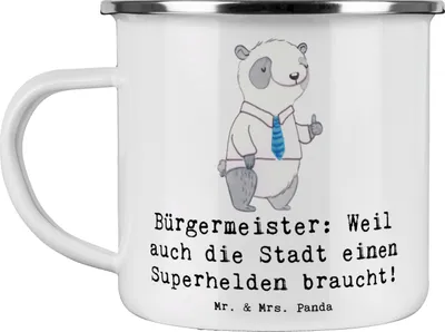 Produktbild von Mr. & Mrs. Panda Teetasse Bürgermeister Superheld - Weiß - Geschenk, Berufsliebe, Gemeindeleiter, Teebecher, Verantwortung, personalisierte Geschenke, Haferl, Held, Beruf