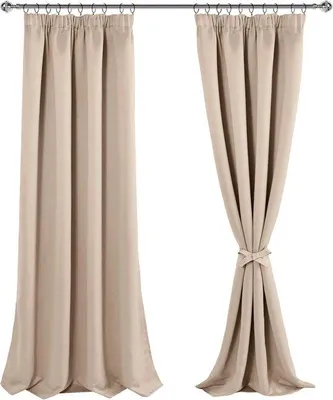 Productafbeelding van Famanu verduisterende gordijnen met plooiband - 245 x 140 cm - Set van 2 - Beige